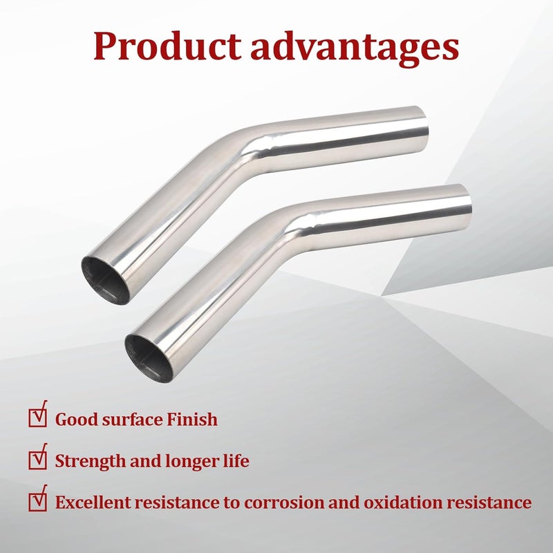 BIGREAT OD 2.5'' Inch (63MM) 45 Degree Bend Elbow Stainless Steel Turbocharger Pipe Tube Intercooler Pipe High Class Brushed Treatment Air Intake Tube Pipe Polished Universal-2PCS - Image 4